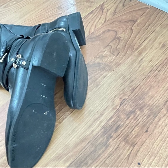 Michael Kors Riding Boots Black Brown Leather Logo Buckle Tall Boots 6 - Picture 6 of 6
